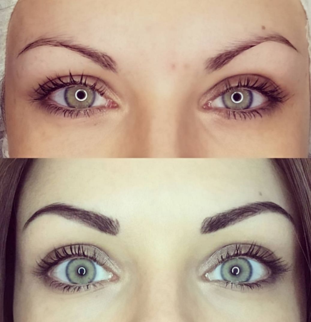 Avant / après sourcils poudrés cicatrisés cliente de Toussieux - Maquillage permanent